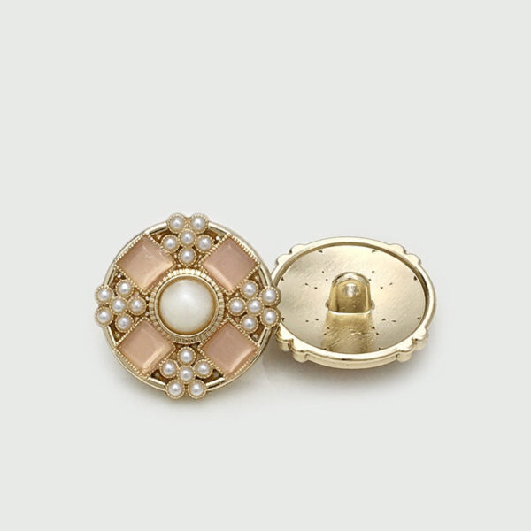 21mm Gold Pink & Silver White Pearl Bead Metal Flower Buttons 6pcs - Image 3
