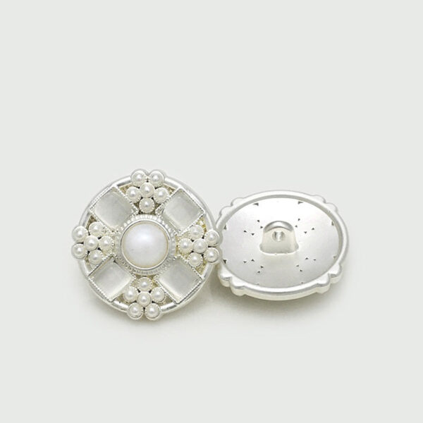 21mm Gold Pink & Silver White Pearl Bead Metal Flower Buttons 6pcs - Image 4