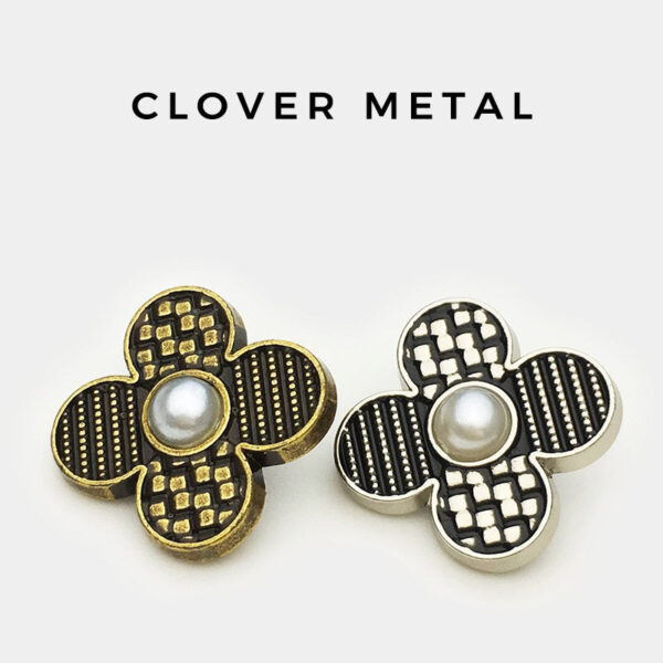 17.5/22.5mm Vintage Black & Silver Four-Leaf Clover Metal Buttons 20pcs - Image 2