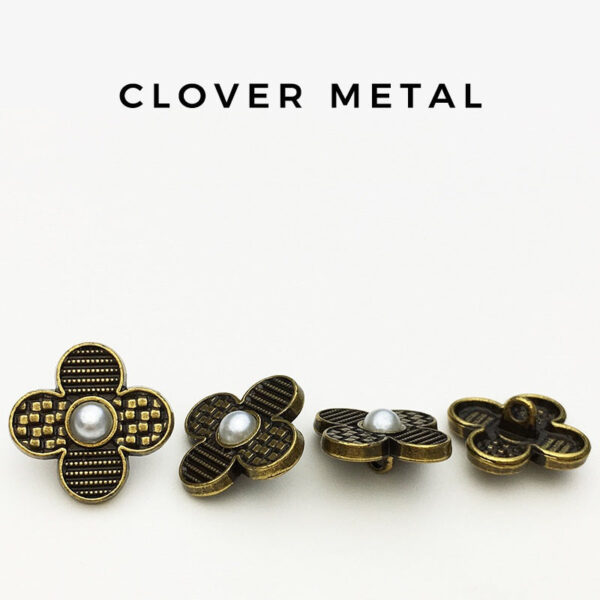 17.5/22.5mm Vintage Black & Silver Four-Leaf Clover Metal Buttons 20pcs - Image 3