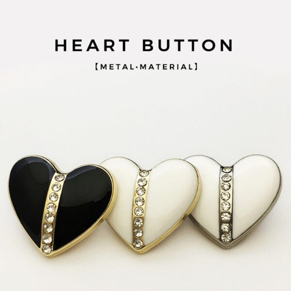 15-25mm Heart-Shaped Crystal-Encrusted Metal Buttons with Shank 12pcs - Image 2