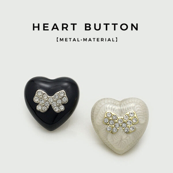 15-22.5mm Black & White Heart-Shaped Beaded Bow Metal Buttons 20PCS - Image 2