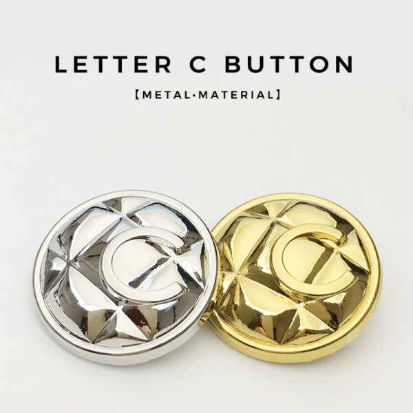 17.5/20/22.5mm English Grid Letter C Metal Buttons with Shank 20pcs - Image 2