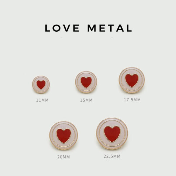 11-25mm Glaze Red Heart Metal Buttons for Sweaters Coats Jackets 20pcs - Image 2