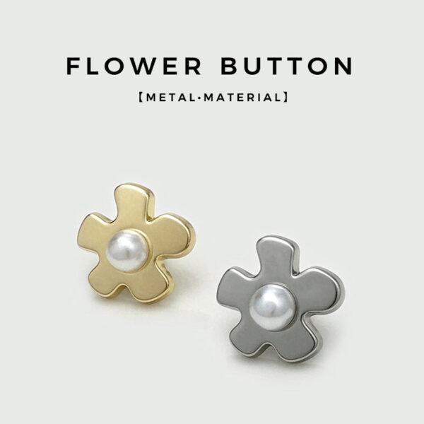 17mm Gold & Silver Pearl Flower Metal Buttons with Handle 20pcs - Image 2