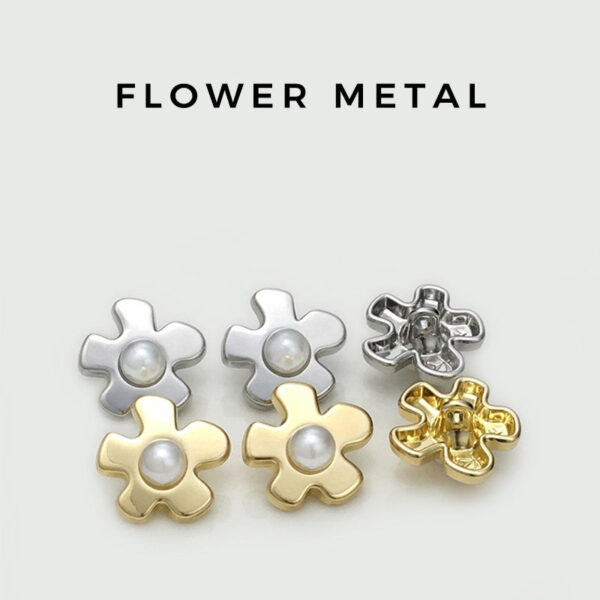 17mm Gold & Silver Pearl Flower Metal Buttons with Handle 20pcs - Image 3