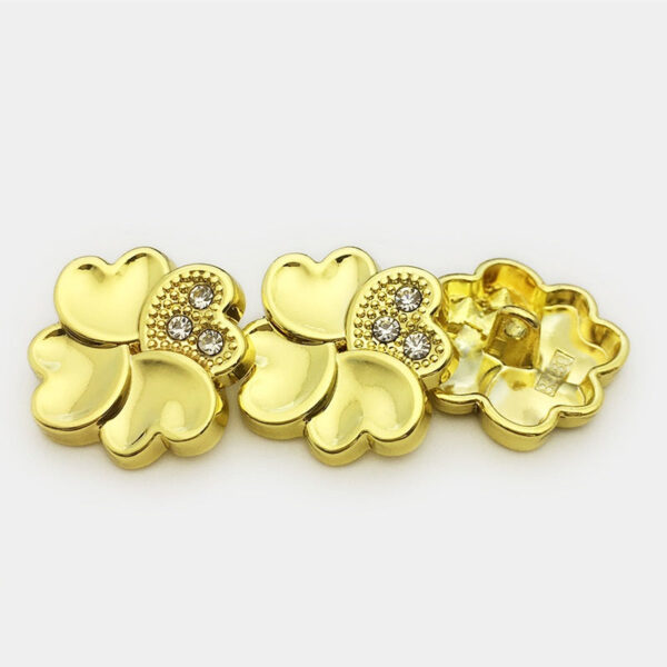 25mm Gold Silver Four-Leafed Clover Diamond Metal Buttons 20pcs - Image 2