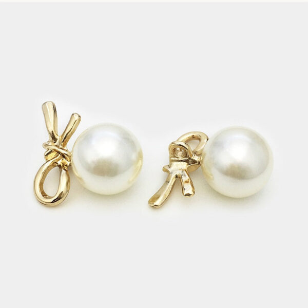 23mm Gold & Silver French Bow Knot Pearl Metal Buttons 12PCS - Image 3