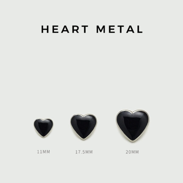 11/17.5/20mm Black Heart-Shaped Metal Buttons 20pcs - Image 3
