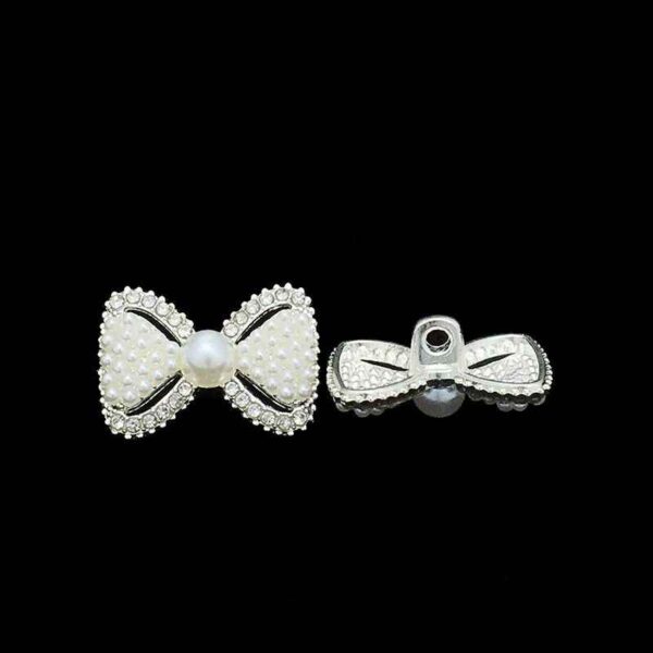 20mm Silver Bowknot Metal Pearl Buttons for Women's Coats 20pcs