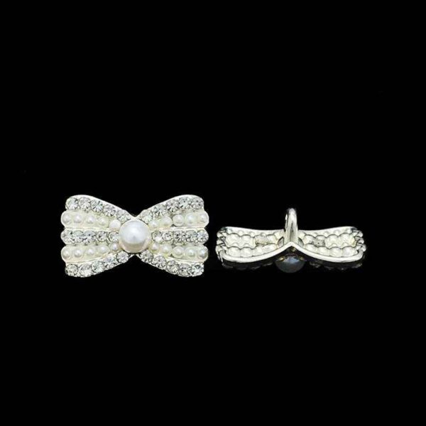20mm Silver Bowknot Metal Pearl Buttons for Women's Coats 20pcs