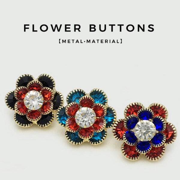 25mm Red Blue Black Diamond Flower Metal Buttons 6pcs - Image 2