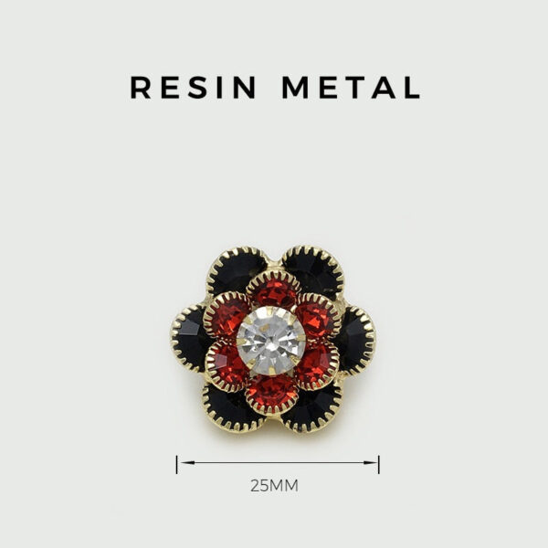 25mm Red Blue Black Diamond Flower Metal Buttons 6pcs - Image 3