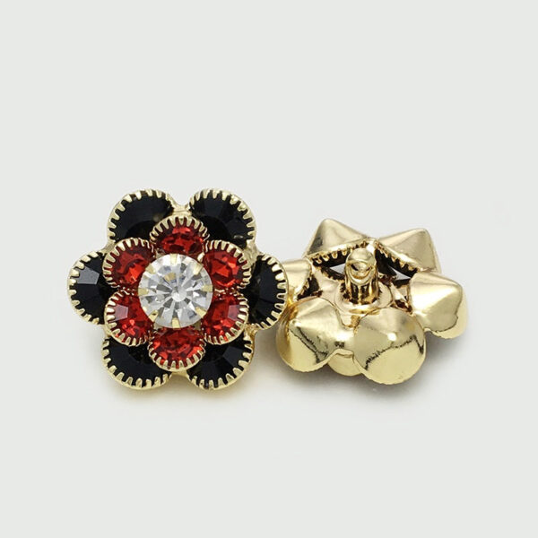 25mm Red Blue Black Diamond Flower Metal Buttons 6pcs - Image 4