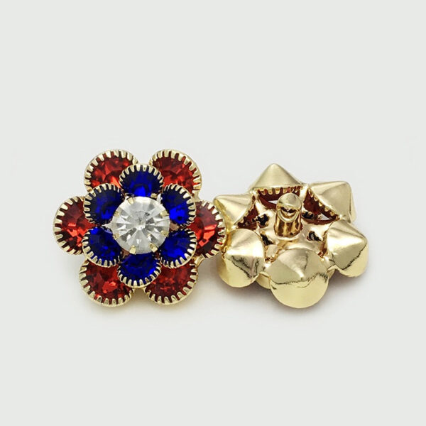 25mm Red Blue Black Diamond Flower Metal Buttons 6pcs - Image 5