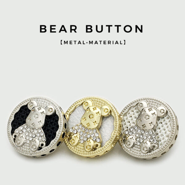 17.5/22.5mm Round Bear with Diamond Metal Buttons 6pcs - Image 2