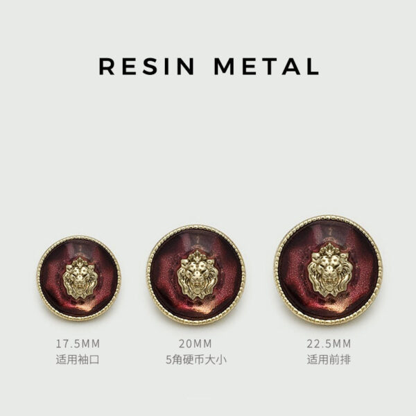 17.5/20/22.5mm Lion Head Transparent Resin Metal Buttons 12pcs - Image 3