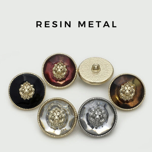 17.5/20/22.5mm Lion Head Transparent Resin Metal Buttons 12pcs - Image 2