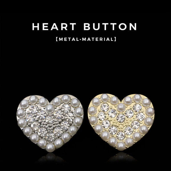 15/20/22.5mm Heart Shaped Metal Buttons with Diamonds Pearls 20PCS - Image 2