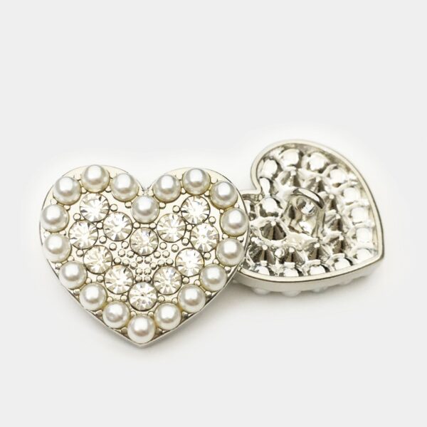 15/20/22.5mm Heart Shaped Metal Buttons with Diamonds Pearls 20PCS - Image 4