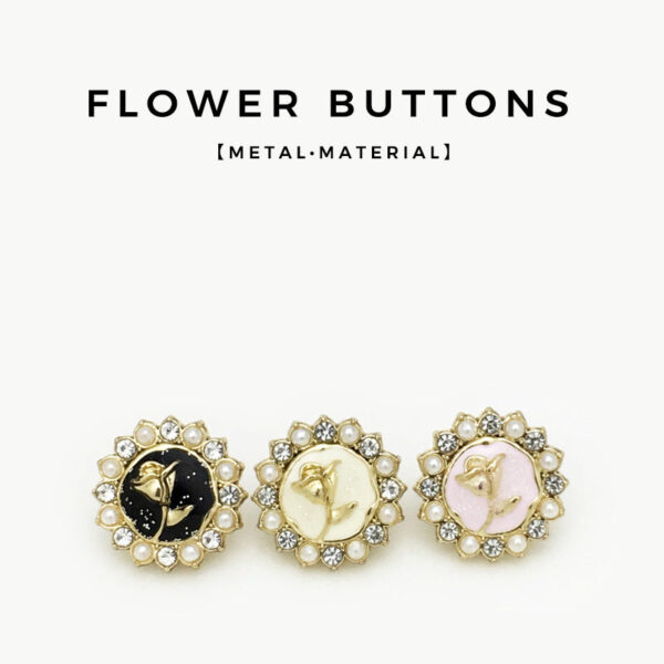 12mm Diamond-Encrusted Pearl Rose Metal Shirt Buttons 20pcs - Image 2