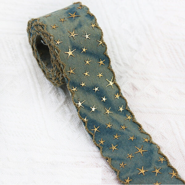 1/1.5 Inch Vintage Denim Star Embroidered Ribbon 10 Yards  - Image 4