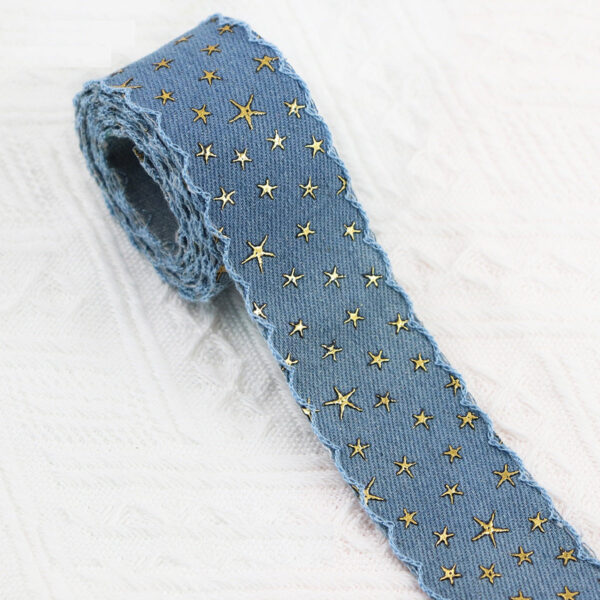 1/1.5 Inch Vintage Denim Star Embroidered Ribbon 10 Yards  - Image 5
