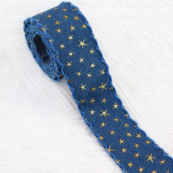 1/1.5 Inch Vintage Denim Star Embroidered Ribbon 10 Yards  - Image 6