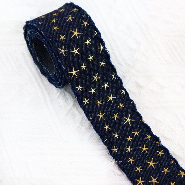 1/1.5 Inch Vintage Denim Star Embroidered Ribbon 10 Yards  - Image 7
