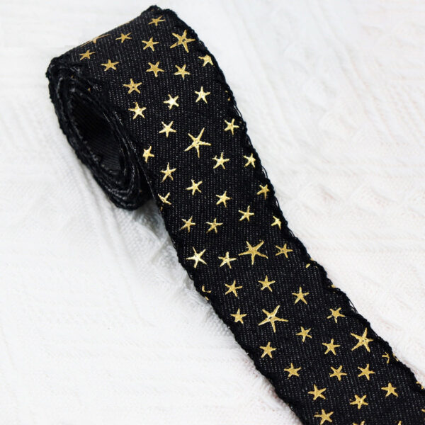 1/1.5 Inch Vintage Denim Star Embroidered Ribbon 10 Yards  - Image 8