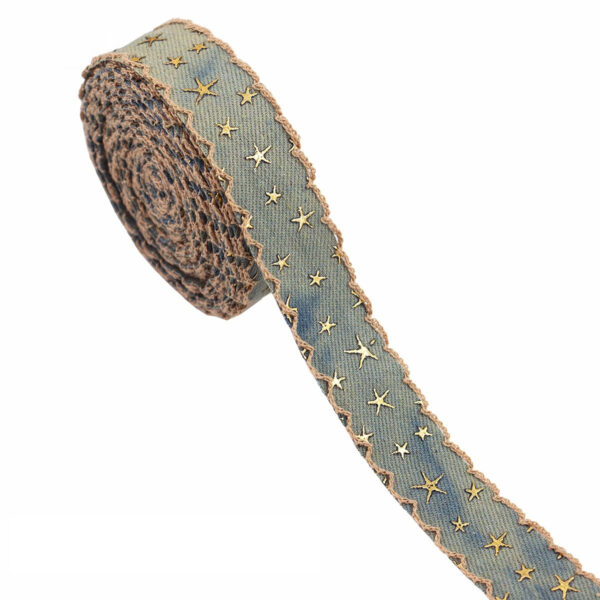 1/1.5 Inch Vintage Denim Star Embroidered Ribbon 10 Yards  - Image 9