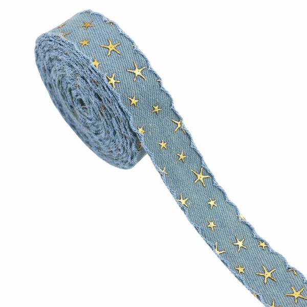 1/1.5 Inch Vintage Denim Star Embroidered Ribbon 10 Yards  - Image 10