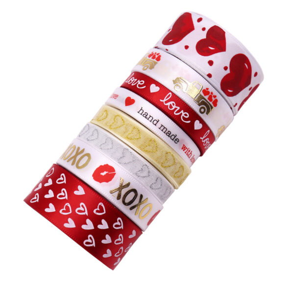 10mm/16mm/25mm XOXO Red Lips Heart Hot Stamping Ribbon 8 Pack - Image 2