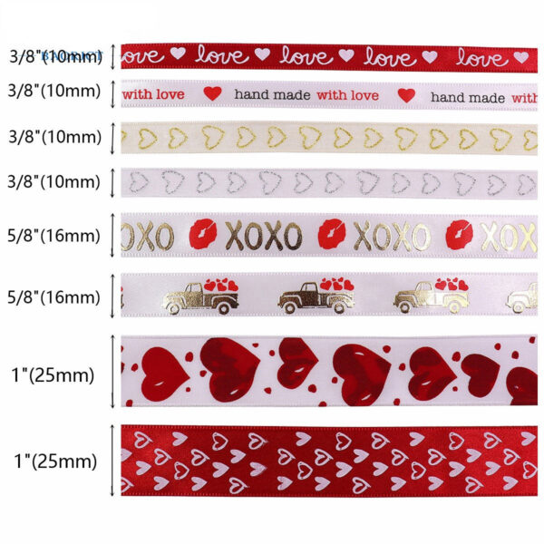 10mm/16mm/25mm XOXO Red Lips Heart Hot Stamping Ribbon 8 Pack - Image 4