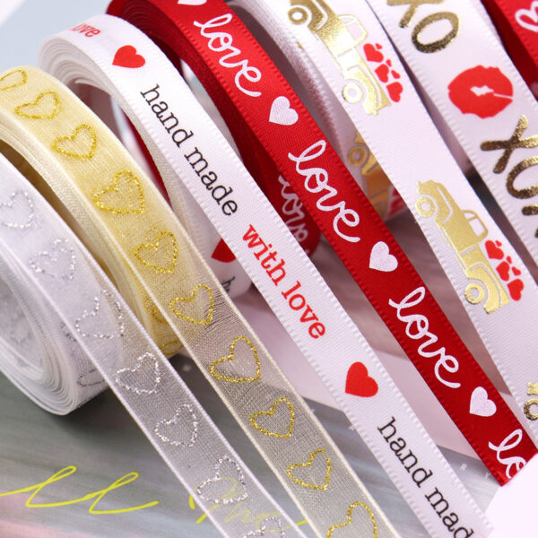 10mm/16mm/25mm XOXO Red Lips Heart Hot Stamping Ribbon 8 Pack - Image 3