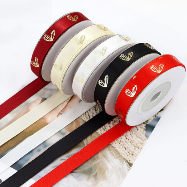 10mm Heart-Shaped Gold Foil Ribbon 5-Color Set - Image 2
