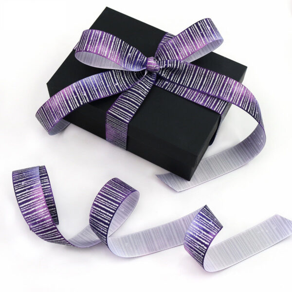 25mm Sparkling Vertical Striped Silver Ribbon with Foil 28 Colors - Image 2