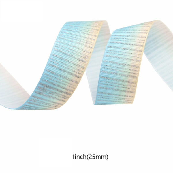 25mm Sparkling Vertical Striped Silver Ribbon with Foil 28 Colors - Image 3