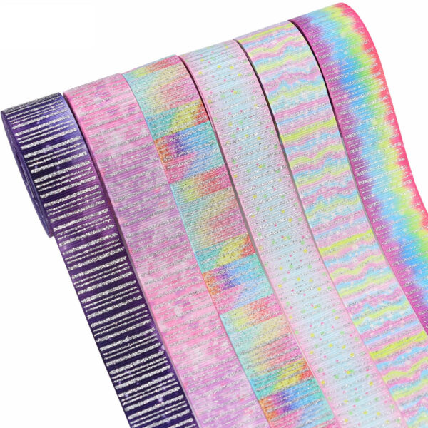 25mm Sparkling Vertical Striped Silver Ribbon with Foil 28 Colors - Image 4