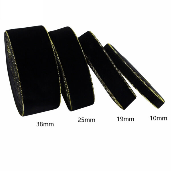 10/19/25/38mm Black and Gold Velvet Ribbons 4 Sizes Pack - Image 2