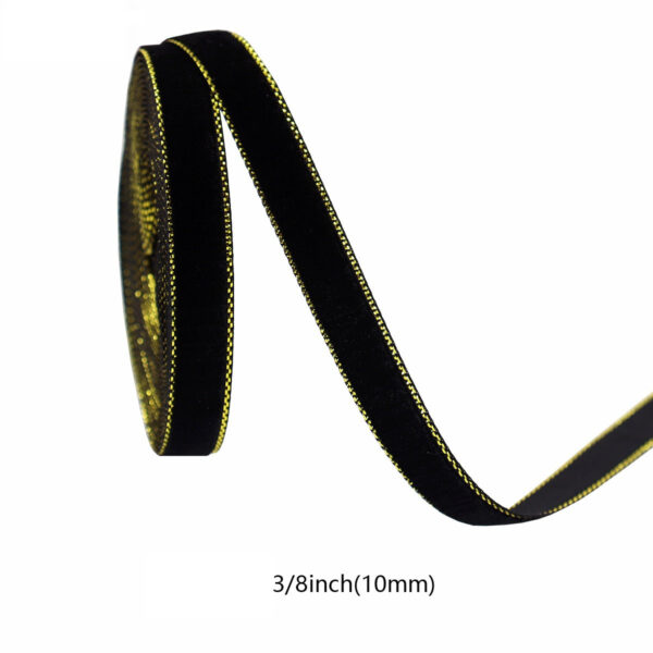 10/19/25/38mm Black and Gold Velvet Ribbons 4 Sizes Pack - Image 7
