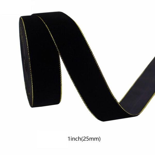 10/19/25/38mm Black and Gold Velvet Ribbons 4 Sizes Pack - Image 6
