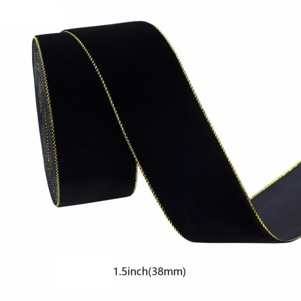 10/19/25/38mm Black and Gold Velvet Ribbons 4 Sizes Pack - Image 5