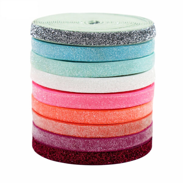 10mm Stretchy Ribbon with Plush Glitter 9 Colors Set - Image 3