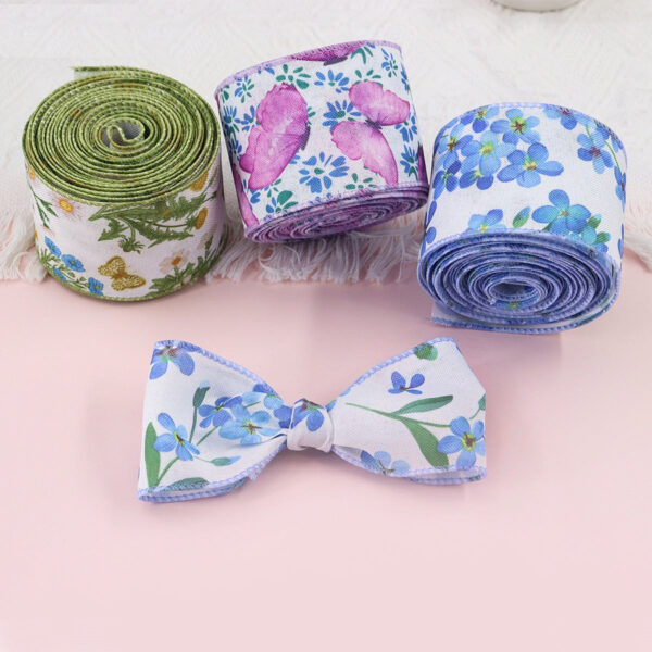 6 Rolls 2.5"×5 Yard Wired Edge Summer Flowers Ribbons for Wreath Bow - Image 3