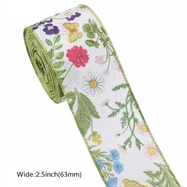 6 Rolls 2.5"×5 Yard Wired Edge Summer Flowers Ribbons for Wreath Bow - Image 5