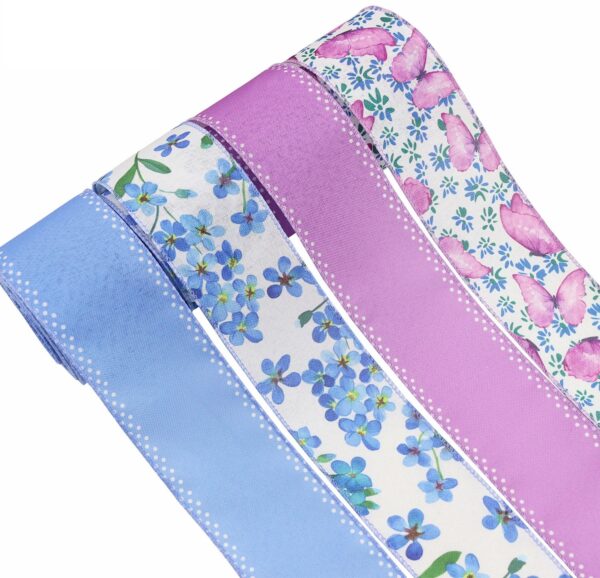 6 Rolls 2.5"×5 Yard Wired Edge Summer Flowers Ribbons for Wreath Bow - Image 2