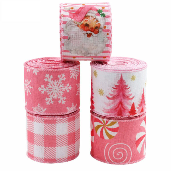 63mm 2.5 inch Pink Christmas Wired Hemming Tape 5 Pack
