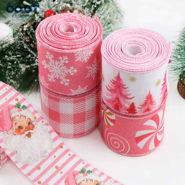 63mm 2.5 inch Pink Christmas Wired Hemming Tape 5 Pack - Image 3