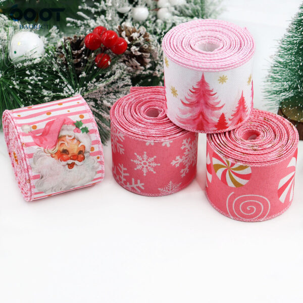 63mm 2.5 inch Pink Christmas Wired Hemming Tape 5 Pack - Image 4